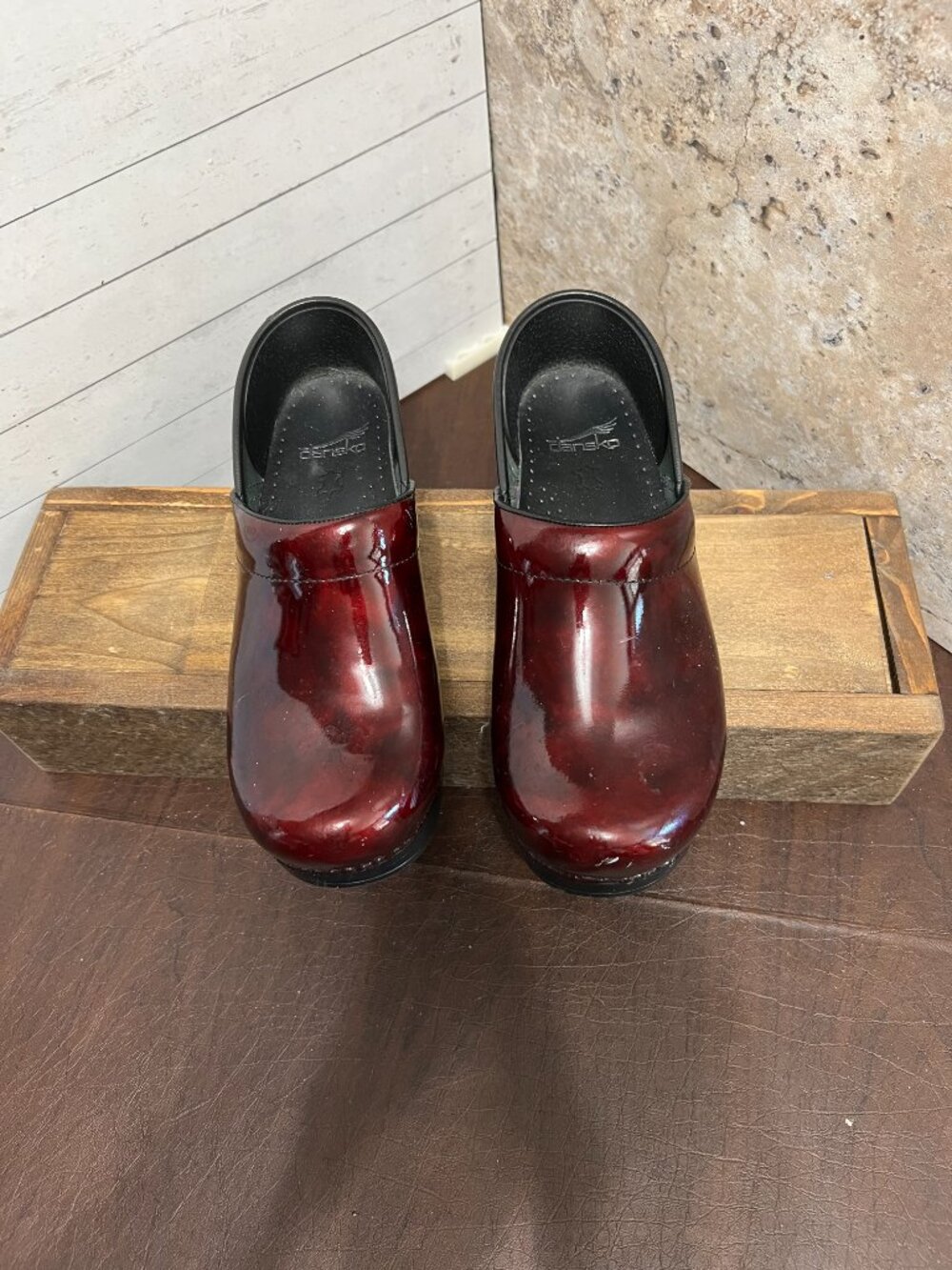 Dansko Burgundy Leather Clogs  - Size 39